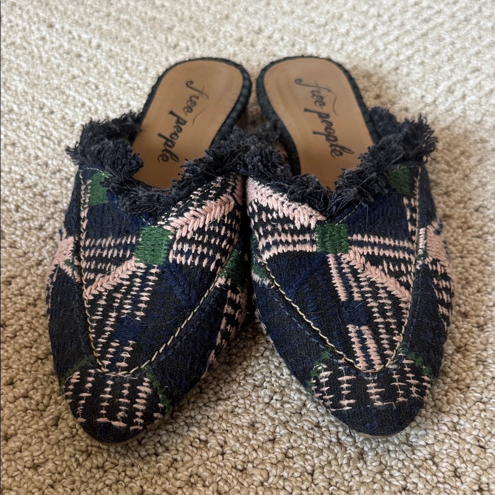 Free People Black, Pink, and Green Patterned Mules